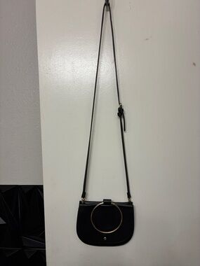 Madison West Black Crossbody with Gold Hoop Detail